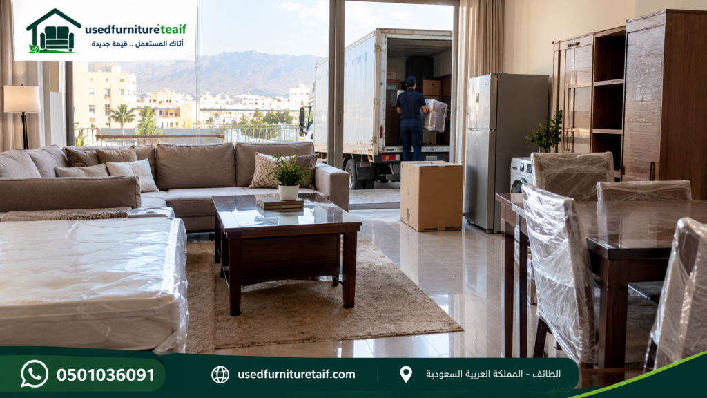 إخلاء المنزل في الطائف عند انتهاء الإيجار مع تجهيز الأثاث المستعمل للنقل والبيع.