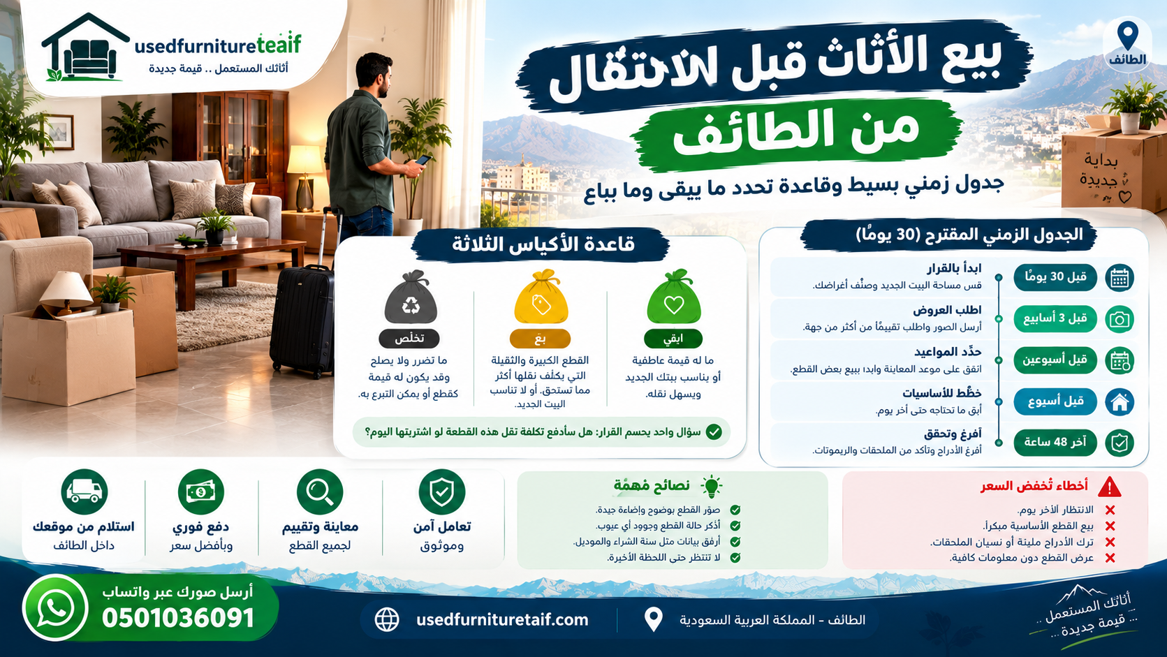 بيع الأثاث قبل الانتقال من الطائف: جدول زمني بسيط